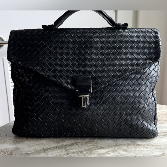 Bottega Veneta Briefcase Intrecciato Envelope Black Woven leather